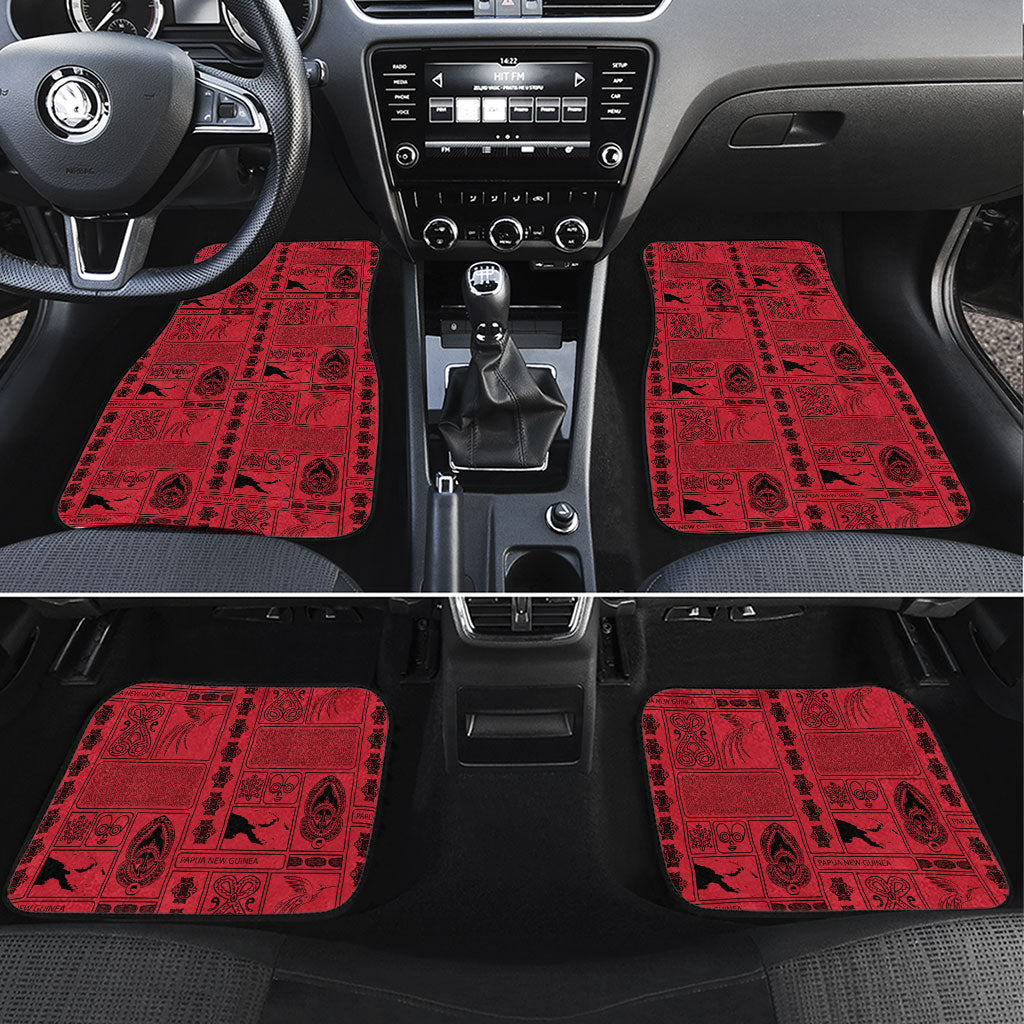 Papua New Guinea Heritage Motif Car Mats Red Version LT05 Set 4pcs Red - Polynesian Pride