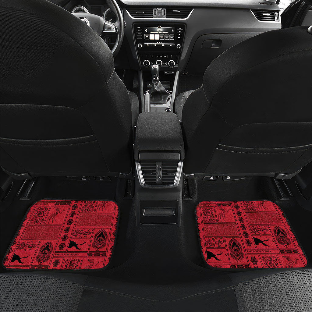 Papua New Guinea Heritage Motif Car Mats Red Version LT05 Set 2pcs - Back Red - Polynesian Pride