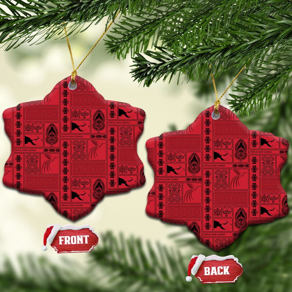 Papua New Guinea Heritage Motif Ceramic Ornament Red Version LT05 Snow Flake Red - Polynesian Pride