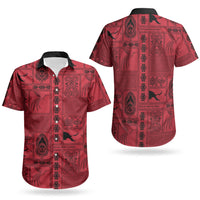Papua New Guinea Heritage Motif Couples Matching Off Shoulder Maxi Dress and Hawaiian Shirt Red Version LT05 - Polynesian Pride