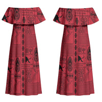 Papua New Guinea Heritage Motif Couples Matching Off Shoulder Maxi Dress and Hawaiian Shirt Red Version LT05 - Polynesian Pride