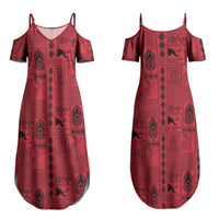 Papua New Guinea Heritage Motif Couples Matching Summer Maxi Dress and Long Sleeve Button Shirt Red Version LT05 - Polynesian Pride