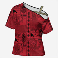Papua New Guinea Heritage Motif Cross Shoulder Shirt Red Version LT05 Female Red - Polynesian Pride