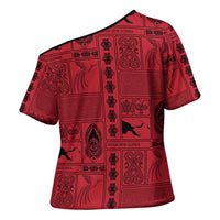 Papua New Guinea Heritage Motif Cross Shoulder Shirt Red Version LT05 - Polynesian Pride