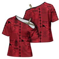Papua New Guinea Heritage Motif Cross Shoulder Shirt Red Version LT05 - Polynesian Pride