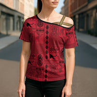 Papua New Guinea Heritage Motif Cross Shoulder Shirt Red Version LT05 - Polynesian Pride