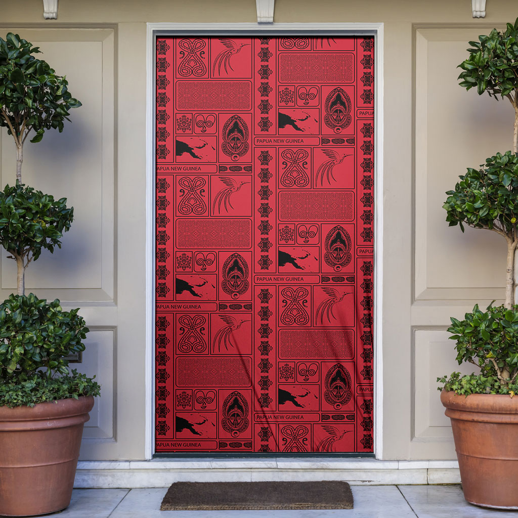 Papua New Guinea Heritage Motif Door Cover Red Version LT05 Red - Polynesian Pride