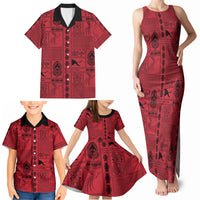 Papua New Guinea Heritage Motif Family Matching Tank Maxi Dress and Hawaiian Shirt Red Version LT05 - Polynesian Pride
