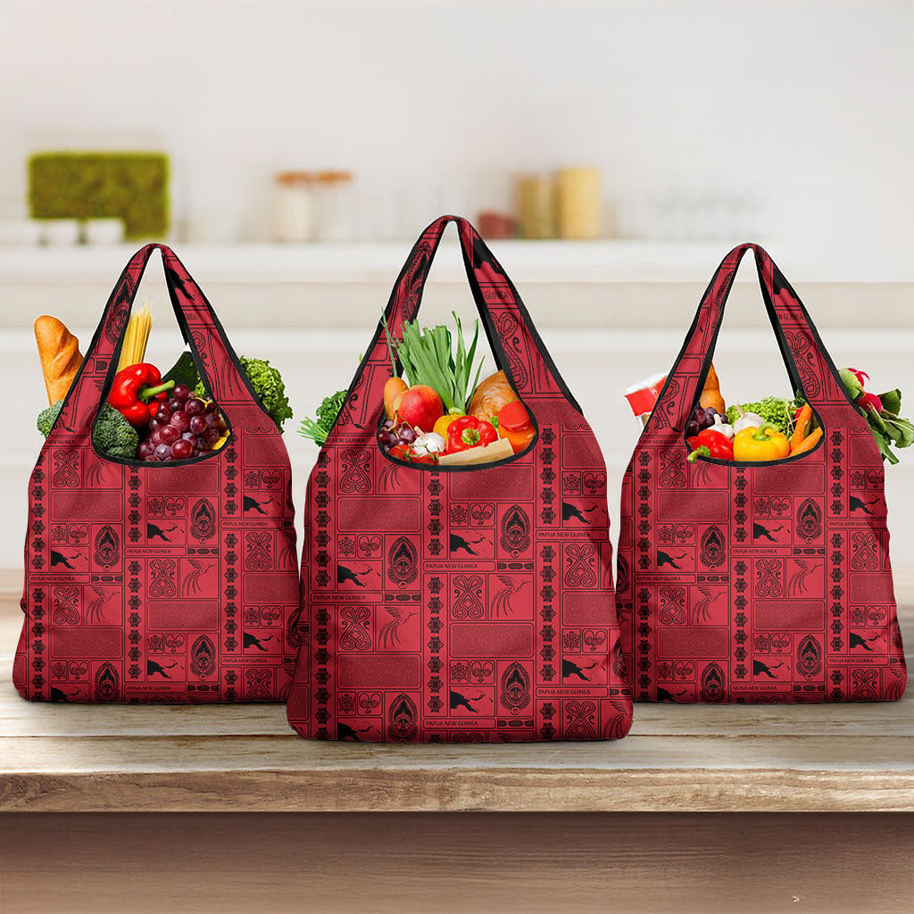 Papua New Guinea Heritage Motif Grocery Bag Red Version LT05 3-pack One Size Red - Polynesian Pride