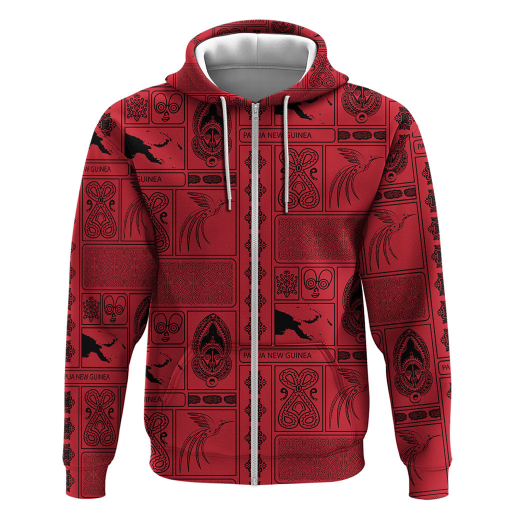 Papua New Guinea Heritage Motif Hoodie Red Version LT05 Zip Hoodie Red - Polynesian Pride