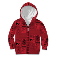 Papua New Guinea Heritage Motif Kid Hoodie Red Version LT05 Zip Hoodie Red - Polynesian Pride