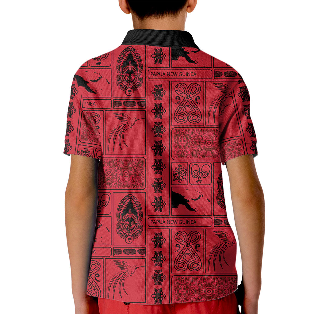 Papua New Guinea Heritage Motif Kid Polo Shirt Red Version LT05 - Polynesian Pride