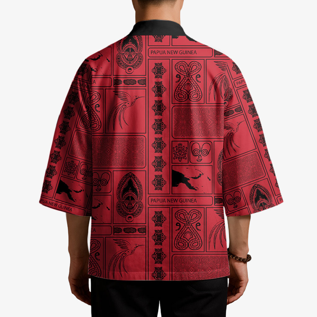 Papua New Guinea Heritage Motif Kimono Red Version LT05 - Polynesian Pride