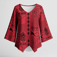 Papua New Guinea Heritage Motif Kimono Sleeve Blouse Red Version LT05 Female Red - Polynesian Pride