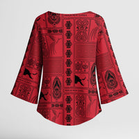 Papua New Guinea Heritage Motif Kimono Sleeve Blouse Red Version LT05 - Polynesian Pride