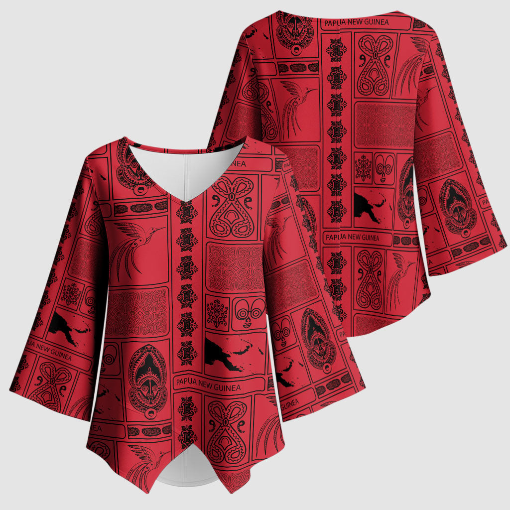 Papua New Guinea Heritage Motif Kimono Sleeve Blouse Red Version LT05 - Polynesian Pride