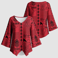 Papua New Guinea Heritage Motif Kimono Sleeve Blouse Red Version LT05 - Polynesian Pride