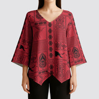 Papua New Guinea Heritage Motif Kimono Sleeve Blouse Red Version LT05 - Polynesian Pride