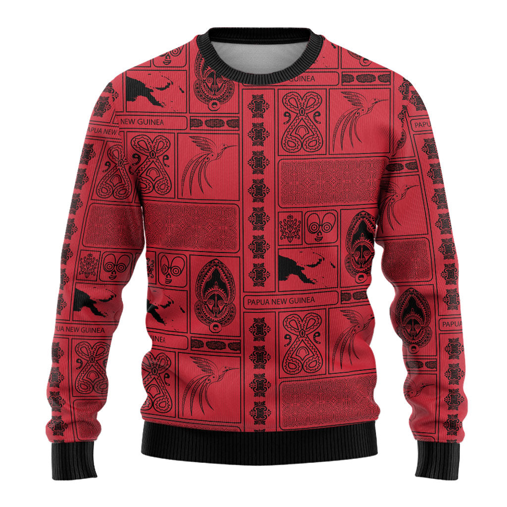 Papua New Guinea Heritage Motif Ugly Christmas Sweater Red Version LT05 - Polynesian Pride