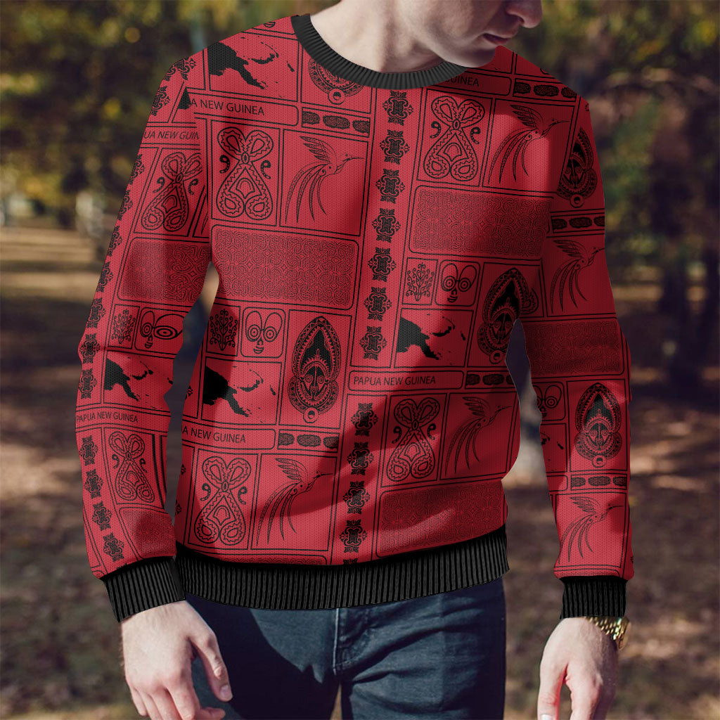 Papua New Guinea Heritage Motif Ugly Christmas Sweater Red Version LT05 - Polynesian Pride