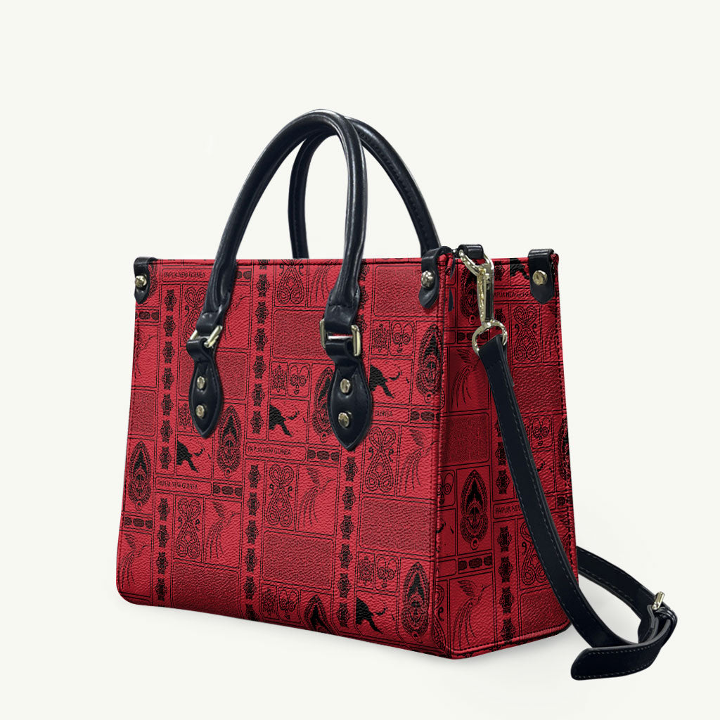 Papua New Guinea Heritage Motif Leather Bag Red Version LT05 Red - Polynesian Pride