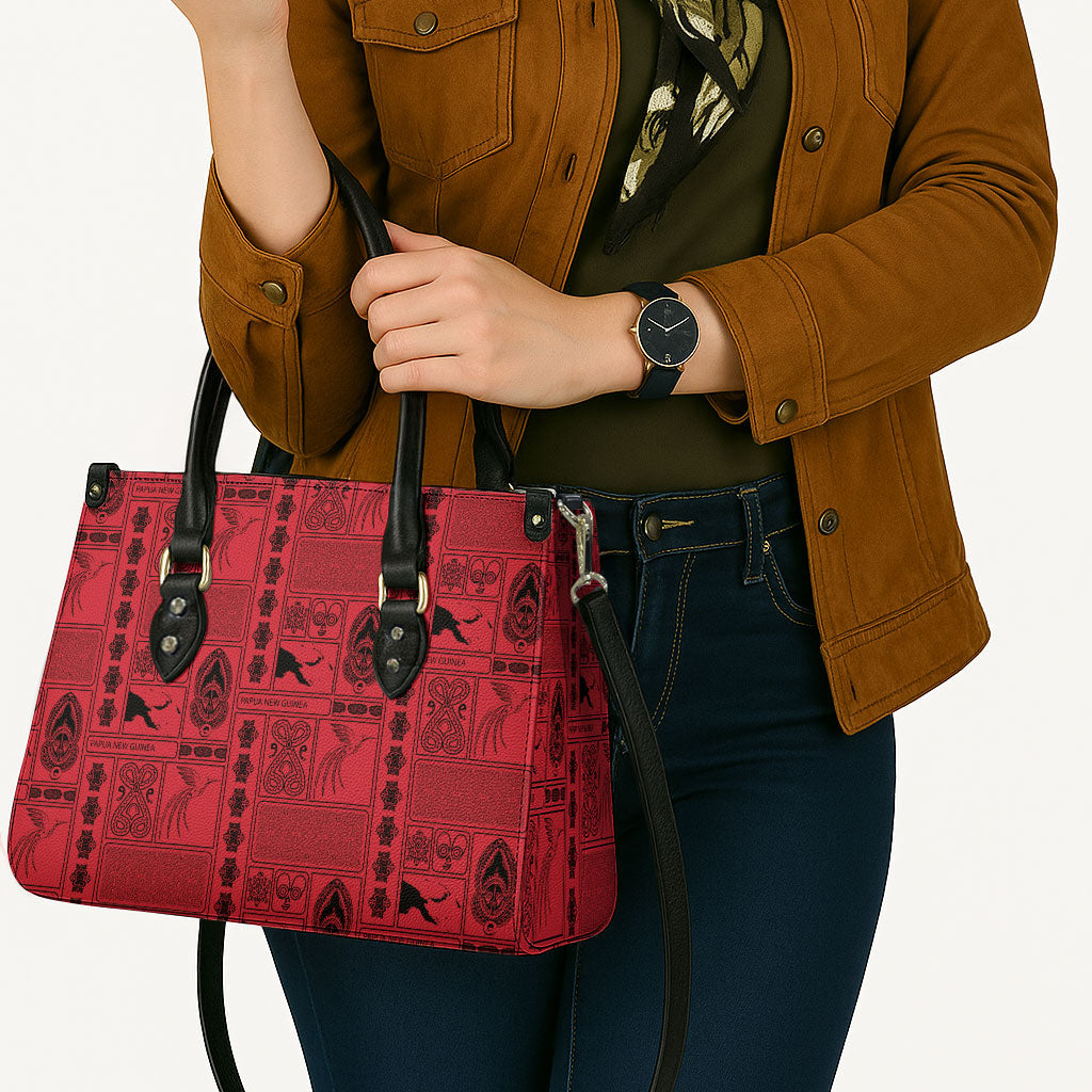 Papua New Guinea Heritage Motif Leather Bag Red Version LT05 - Polynesian Pride