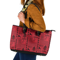 Papua New Guinea Heritage Motif Leather Tote Bag Red Version LT05 Red - Polynesian Pride