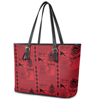 Papua New Guinea Heritage Motif Leather Tote Bag Red Version LT05 - Polynesian Pride