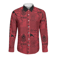 Papua New Guinea Heritage Motif Long Sleeve Button Shirt Red Version LT05 Unisex Red - Polynesian Pride