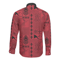 Papua New Guinea Heritage Motif Long Sleeve Button Shirt Red Version LT05 - Polynesian Pride