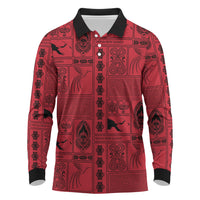 Papua New Guinea Heritage Motif Long Sleeve Polo Shirt Red Version LT05 Red - Polynesian Pride