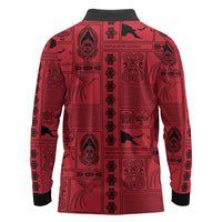 Papua New Guinea Heritage Motif Long Sleeve Polo Shirt Red Version LT05 - Polynesian Pride