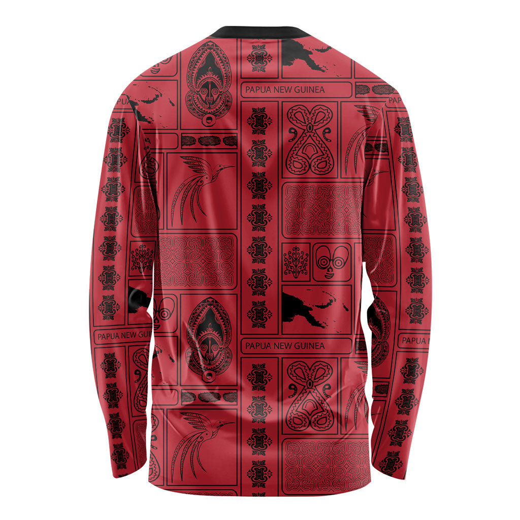 Papua New Guinea Heritage Motif Long Sleeve Shirt Red Version LT05 - Polynesian Pride