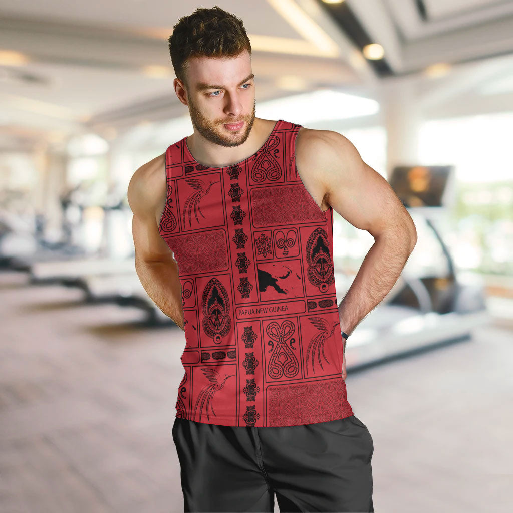 Papua New Guinea Heritage Motif Men Tank Top Red Version LT05 Red - Polynesian Pride