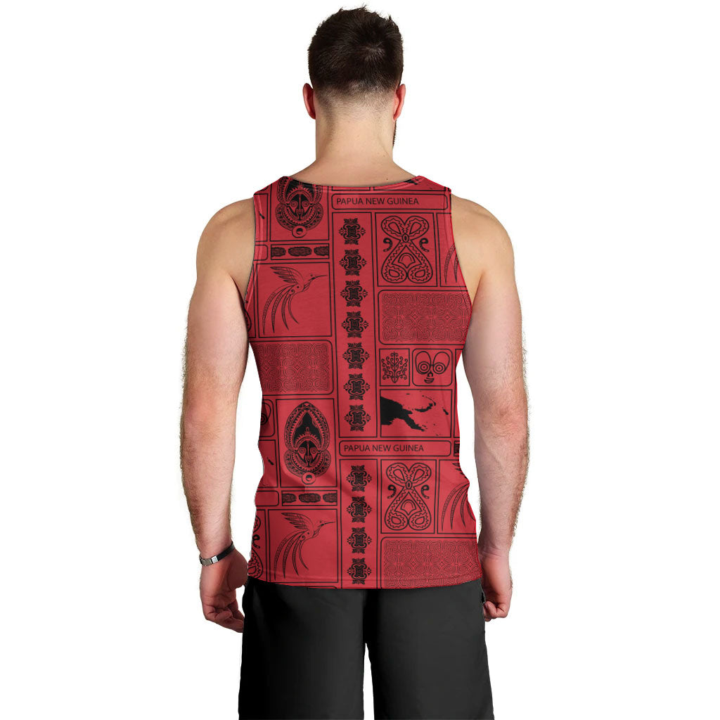 Papua New Guinea Heritage Motif Men Tank Top Red Version LT05 - Polynesian Pride
