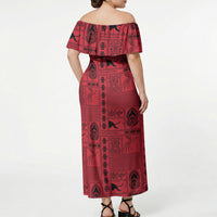 Papua New Guinea Heritage Motif Off Shoulder Maxi Dress Red Version LT05 - Polynesian Pride