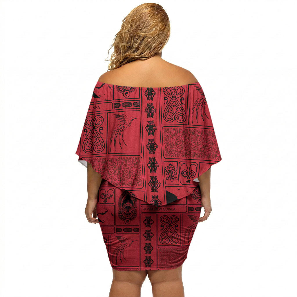 Papua New Guinea Heritage Motif Off Shoulder Short Dress Red Version LT05 - Polynesian Pride