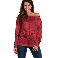 Papua New Guinea Heritage Motif Off Shoulder Sweater Red Version LT05 Women Red - Polynesian Pride