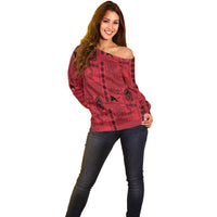 Papua New Guinea Heritage Motif Off Shoulder Sweater Red Version LT05 - Polynesian Pride