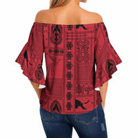 Papua New Guinea Heritage Motif Off Shoulder Wrap Waist Top Red Version LT05 - Polynesian Pride