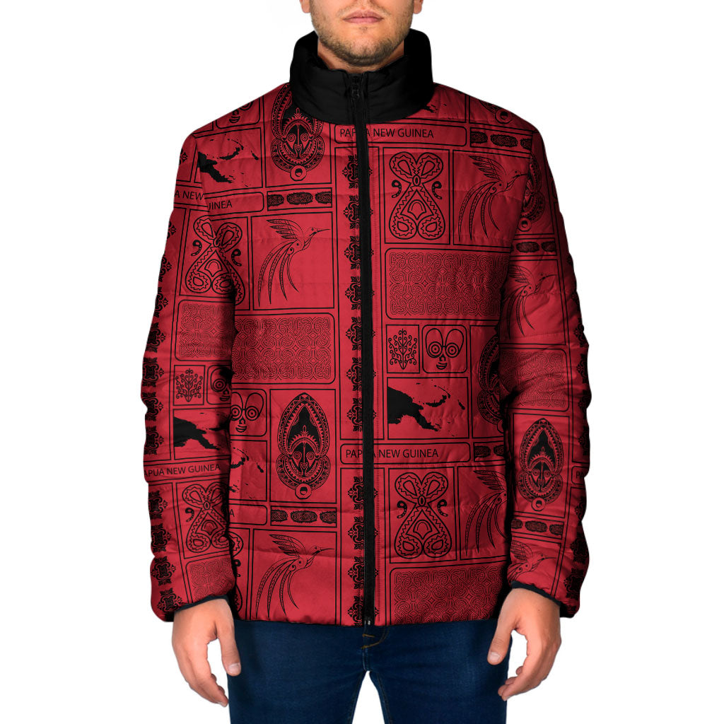 Papua New Guinea Heritage Motif Padded Jacket Red Version LT05 Men Red - Polynesian Pride