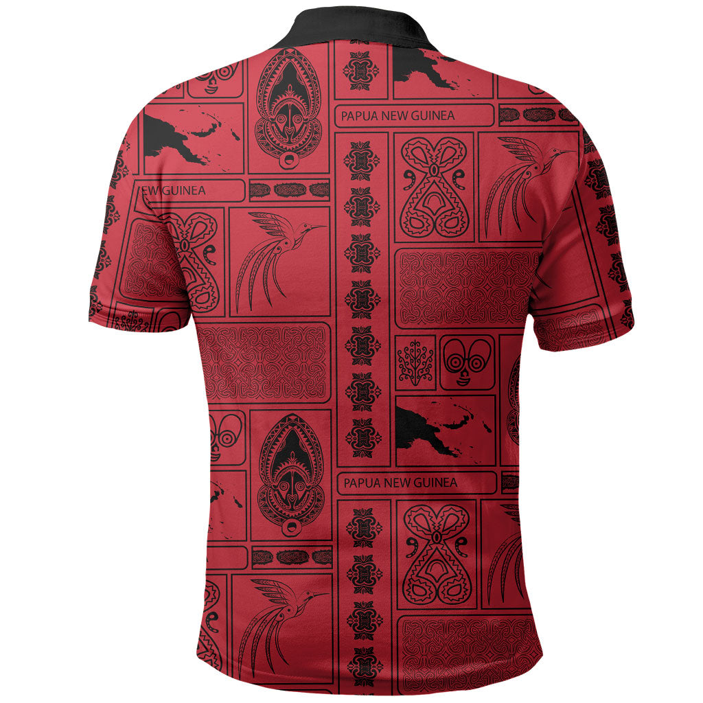 Papua New Guinea Heritage Motif Polo Shirt Red Version LT05 - Polynesian Pride