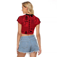 Papua New Guinea Heritage Motif Raglan Cropped T Shirt Red Version LT05 - Polynesian Pride