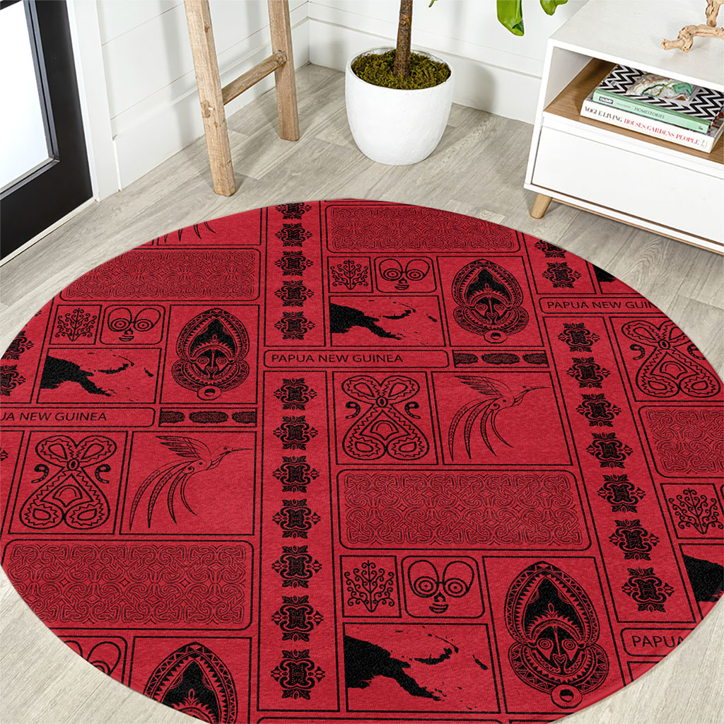 Papua New Guinea Heritage Motif Round Carpet Red Version LT05 Red - Polynesian Pride