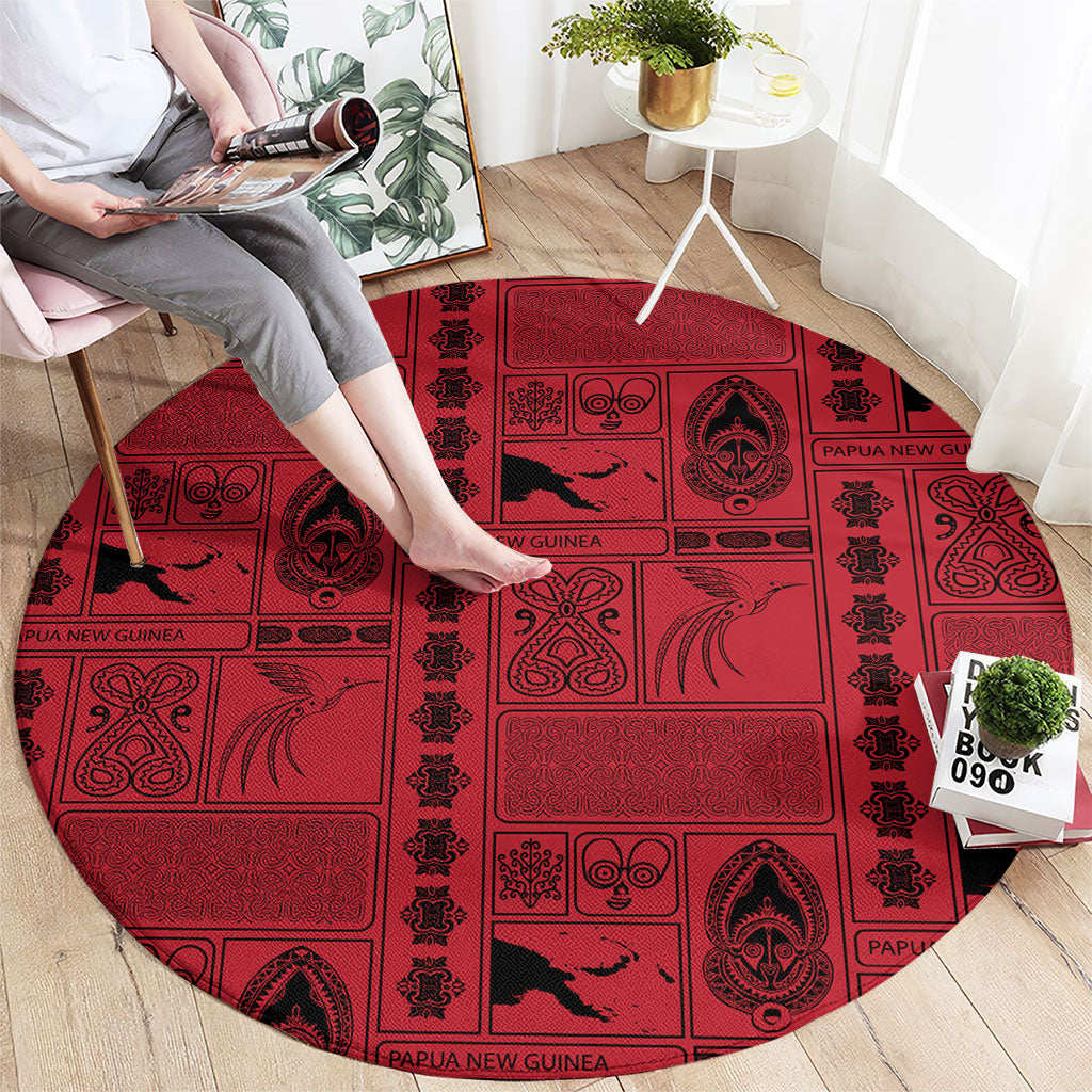 Papua New Guinea Heritage Motif Round Carpet Red Version LT05 - Polynesian Pride