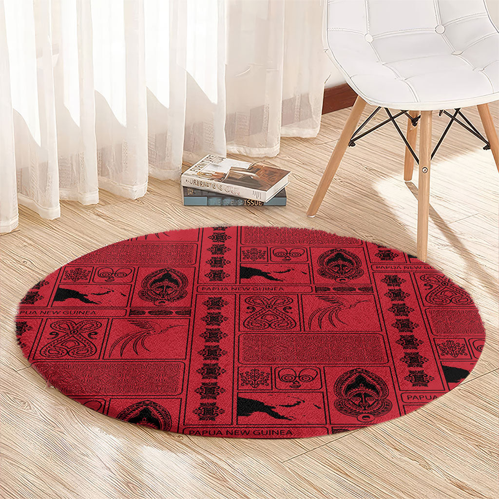 Papua New Guinea Heritage Motif Round Carpet Red Version LT05 - Polynesian Pride