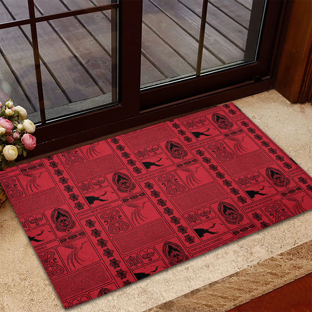 Papua New Guinea Heritage Motif Rubber Doormat Red Version LT05 - Polynesian Pride