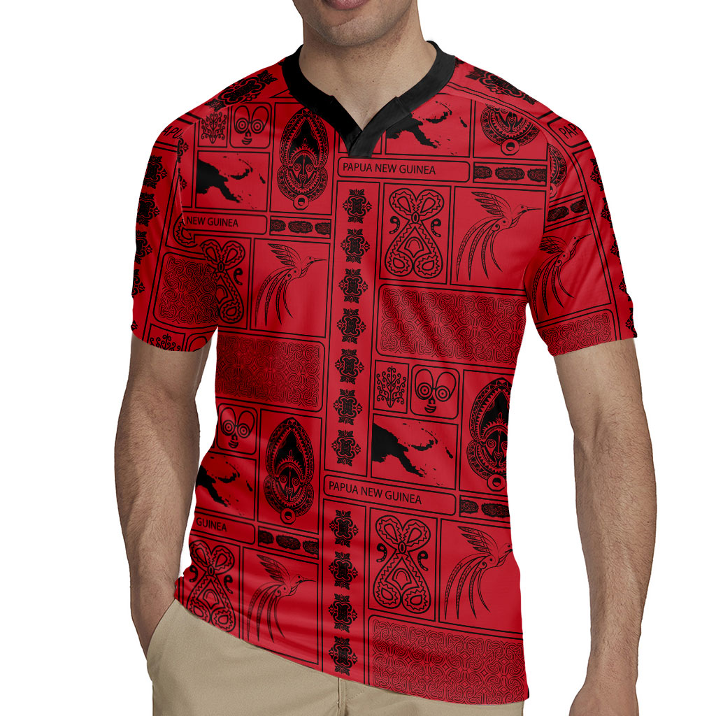 Papua New Guinea Heritage Motif Rugby Jersey Red Version LT05 - Polynesian Pride