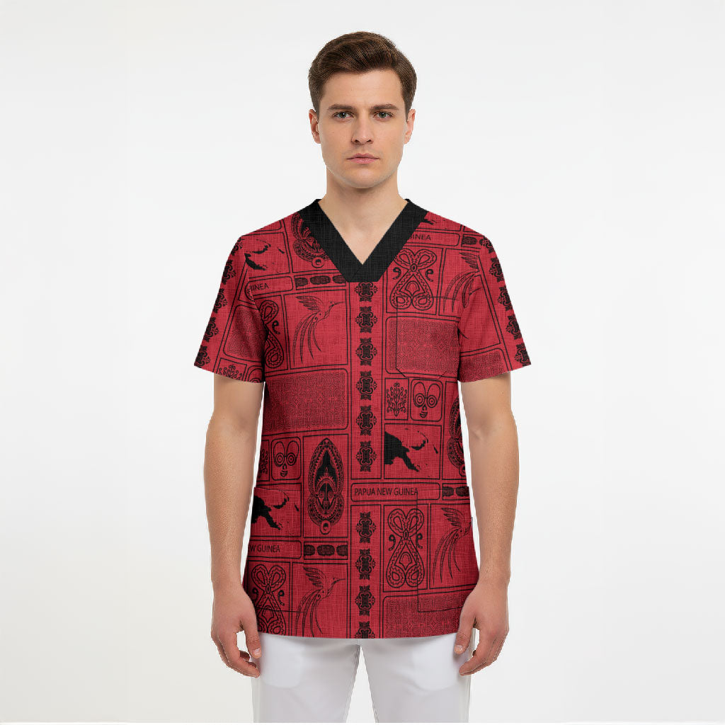 Papua New Guinea Heritage Motif Scrub Top Red Version LT05 - Polynesian Pride