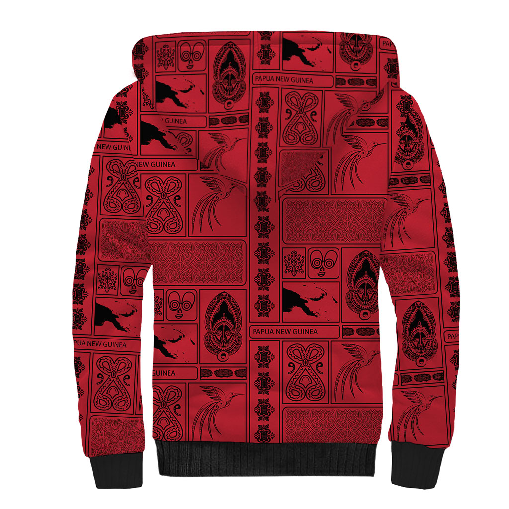 Papua New Guinea Heritage Motif Sherpa Hoodie Red Version LT05 - Polynesian Pride